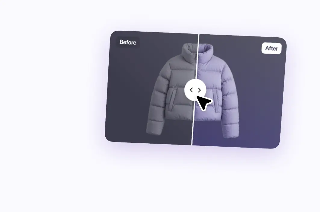 Image Comparison element showing a jacket before and after with an interactive comparison handle