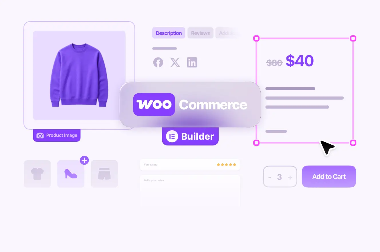 WooCommerce Builder with custom product images, pricing, reviews, and add-to-cart layouts